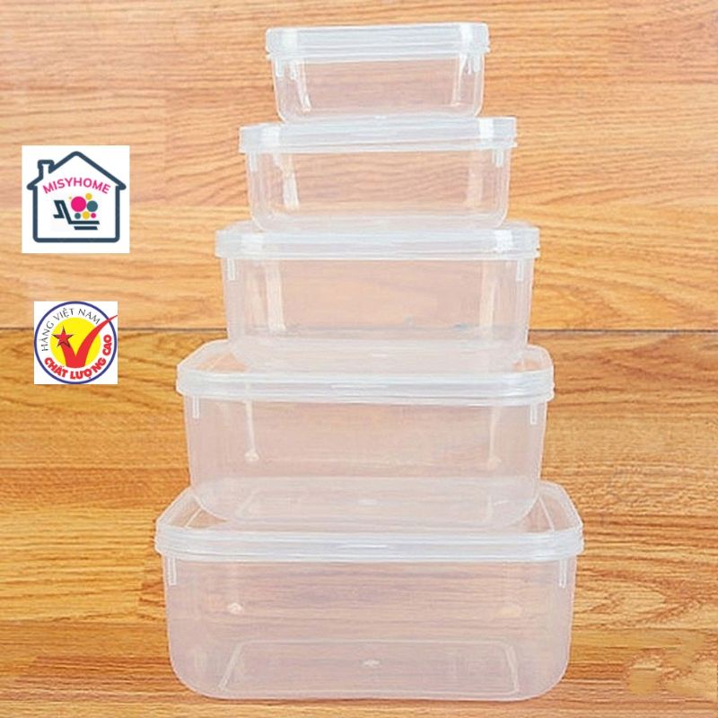 Bộ 5 hộp bảo quản thực phẩm để tủ lạnh nhựa hộp trữ đông đồ ăn dặm cơm văn phòng đựng kim chi thịt cá ngũ cốc hạt bột