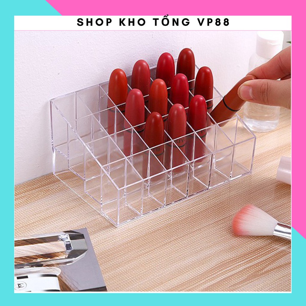 Khay đựng son 24 ô nhựa mica siêu bền trong suốt 88189 SHOP KHO TỔNG