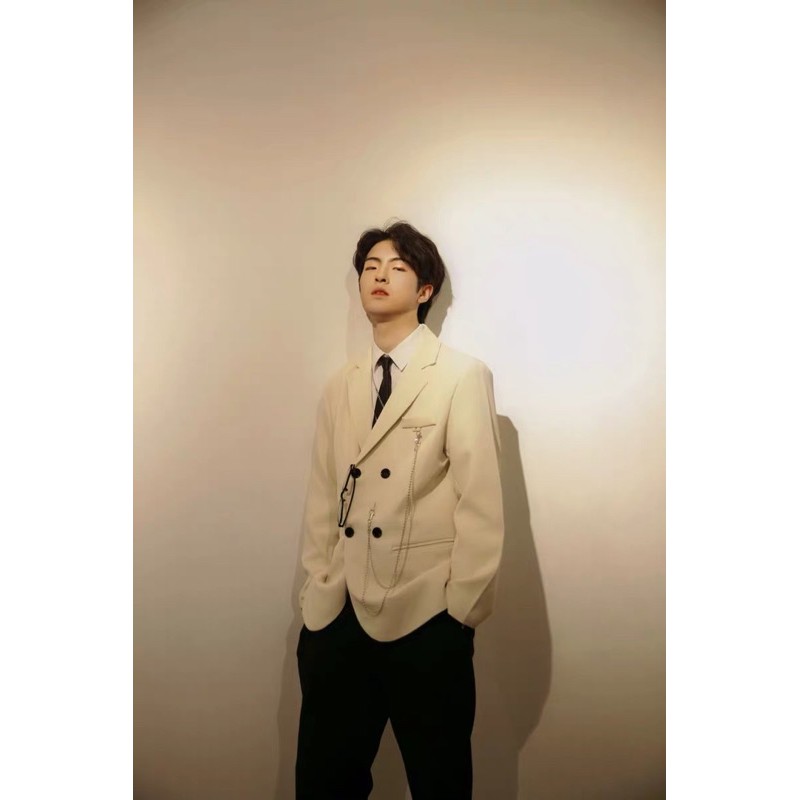 (Order 2 tuần) Áo blazer hai màu đen và be kèm chain dáng oversized cho nam và nữ Ulzzang (ảnh thật)