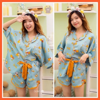 Đồ ngủ ❤️ freeship ❤️ đồ bộ pijama lụa satin cao cấp cánh dơi, quần đùi
