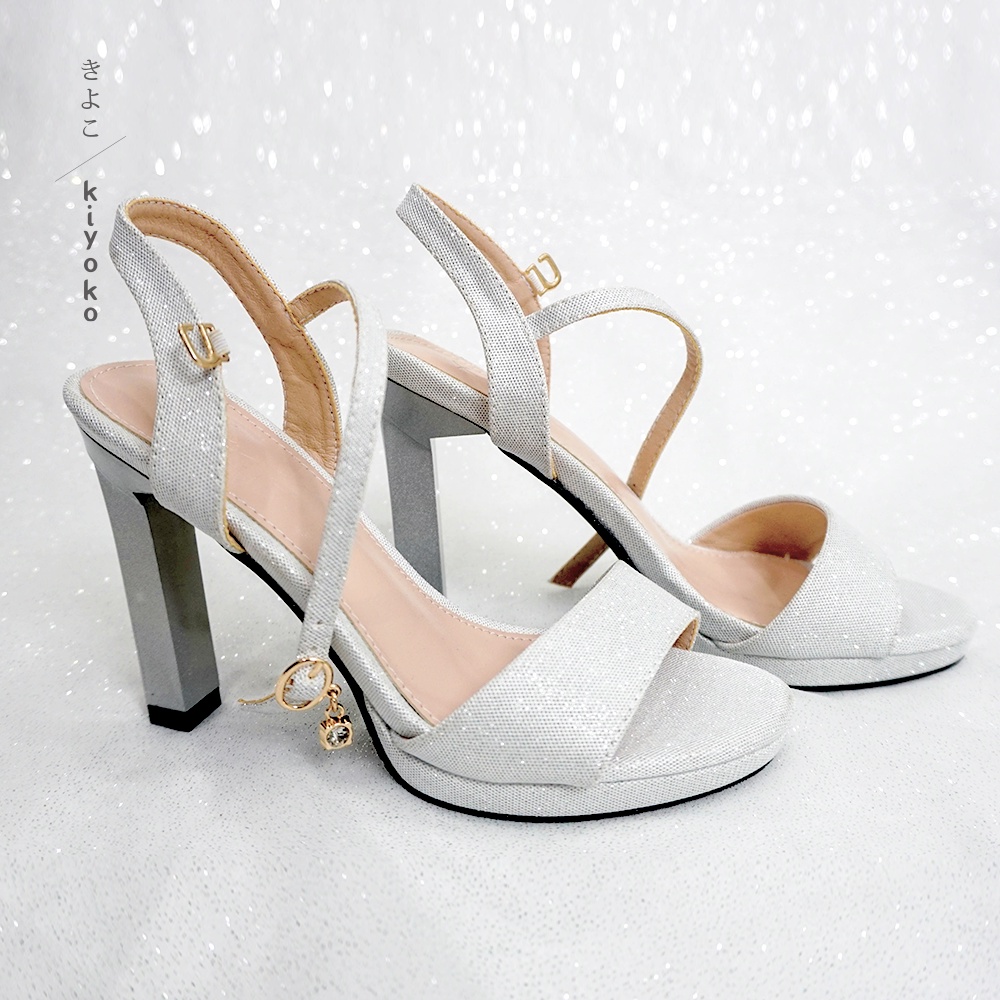 Giày cưới sandal Kiyoko lấp lánh màu trắng bạc cao 10cm | siêu chắc chân