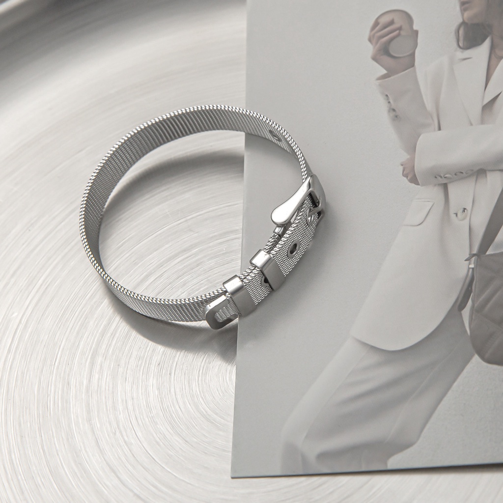 Vòng Tay Nam Lắc Tay Unisex Thời Trang Đeo Tay Nam Nữ Basic Punstore Màu Bạc Đen  - Vòng Silver Belt