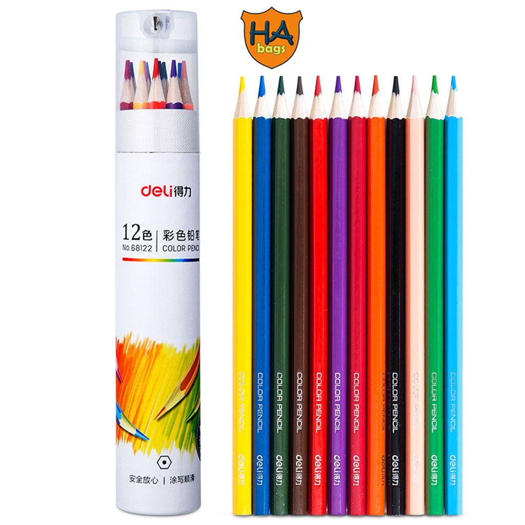Bút chì màu dạng cốc 12 cây kèm gọt bút tiện dụng ở phần nắp cốc HB1012 phù hợp với học sinh vẽ, tô màu