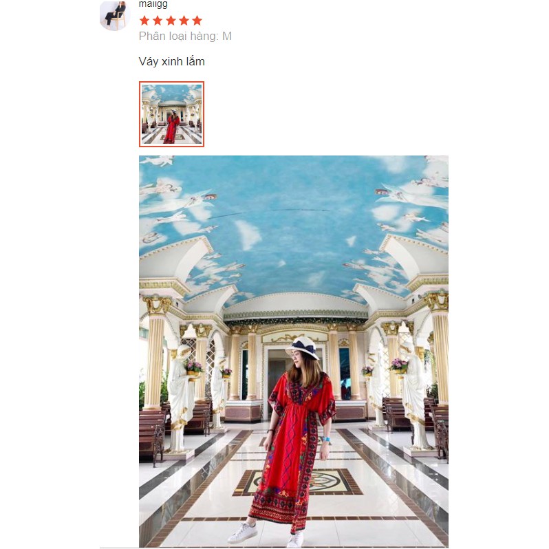 (SẴN) Váy / đầm thổ cẩm đỏ dáng xòe họa tiết hình khối thời trang đi biển hè V00049 | BigBuy360 - bigbuy360.vn