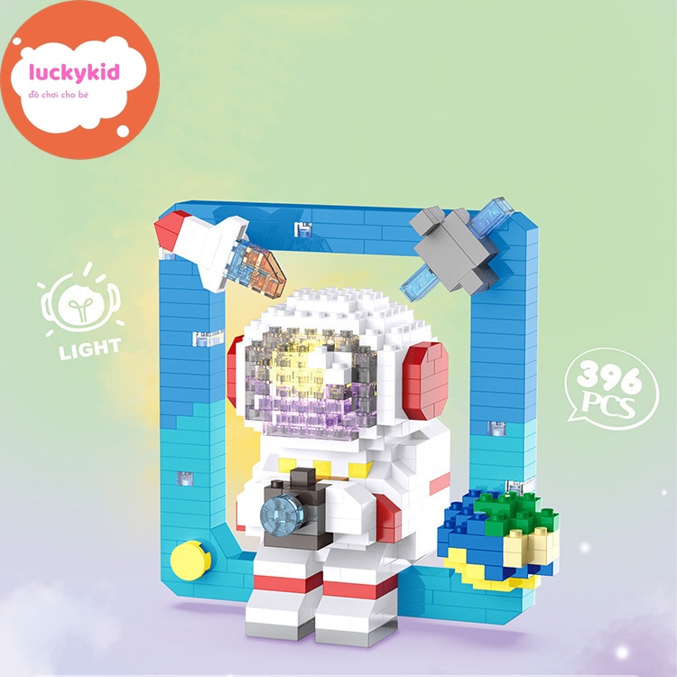 Lắp ráp xếp hình lắp ghép mô hình phi hành gia 3d mini cute có đèn phát sáng cho bé trai bé gái Luckykid