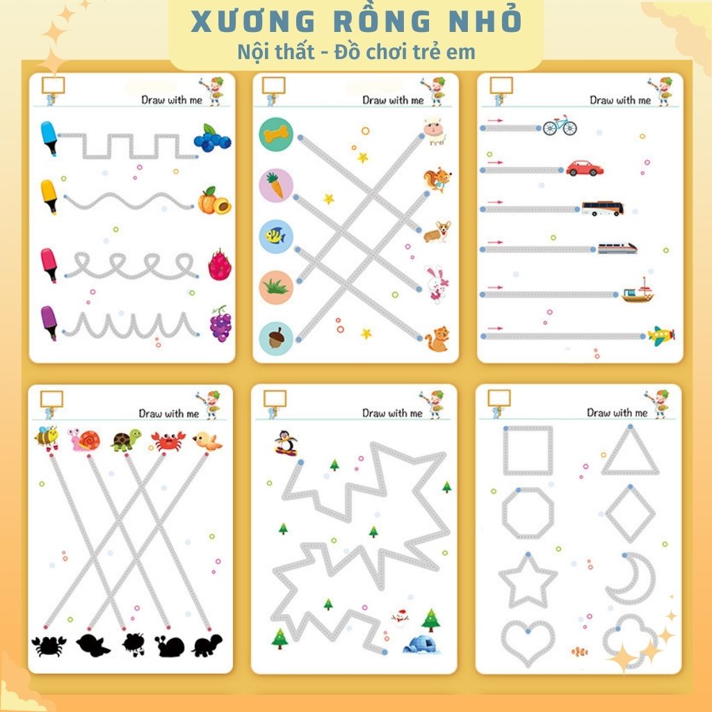 Vẽ nét cơ bản bộ 64 trang, Đồ Chơi Giáo Dục Sớm Cho Bé, Bộ Tập Tô Nối Chữ và Nét Vẽ Cơ Bản Cho Bé 3 - 6 Tuổi