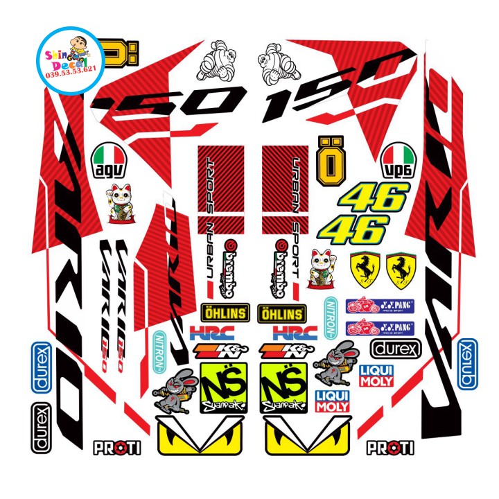 Tem xe vario 150 trắng đỏ