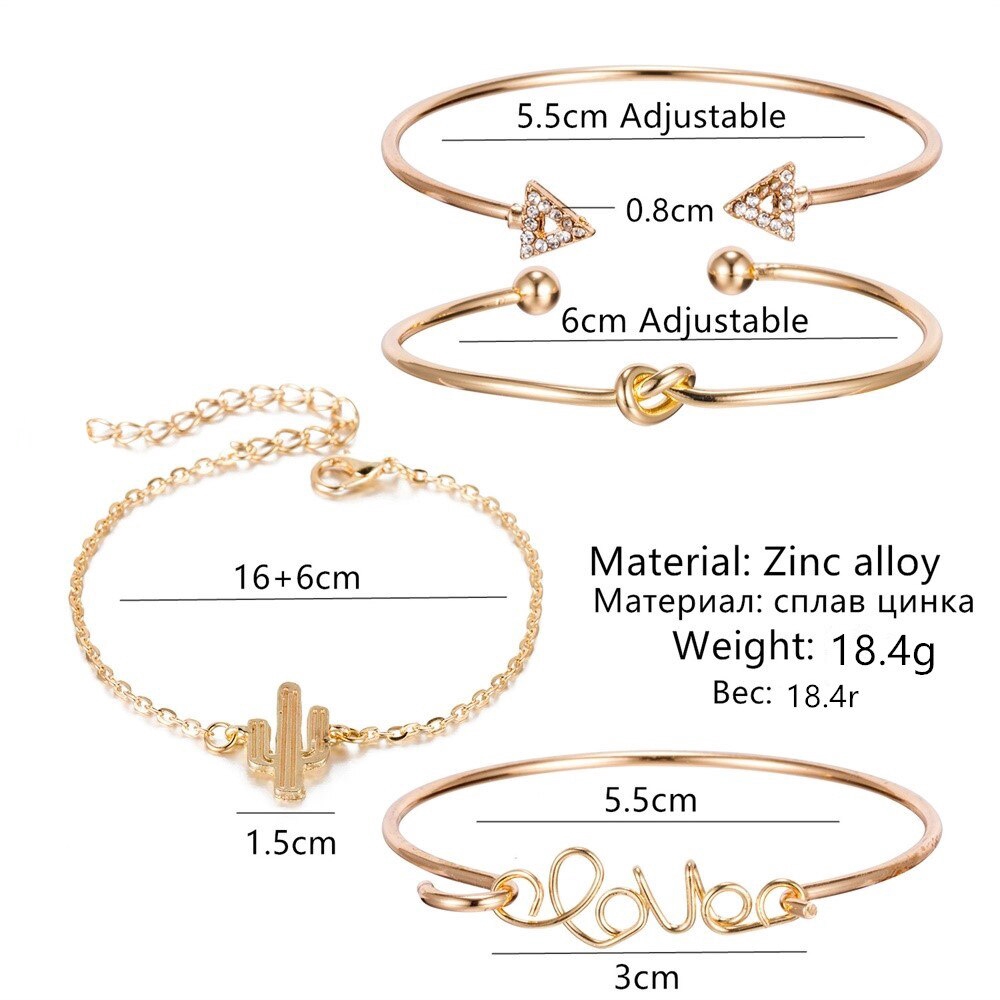 Set 4 Vòng Tay Kim Loại Thời Trang Cho Nữ
