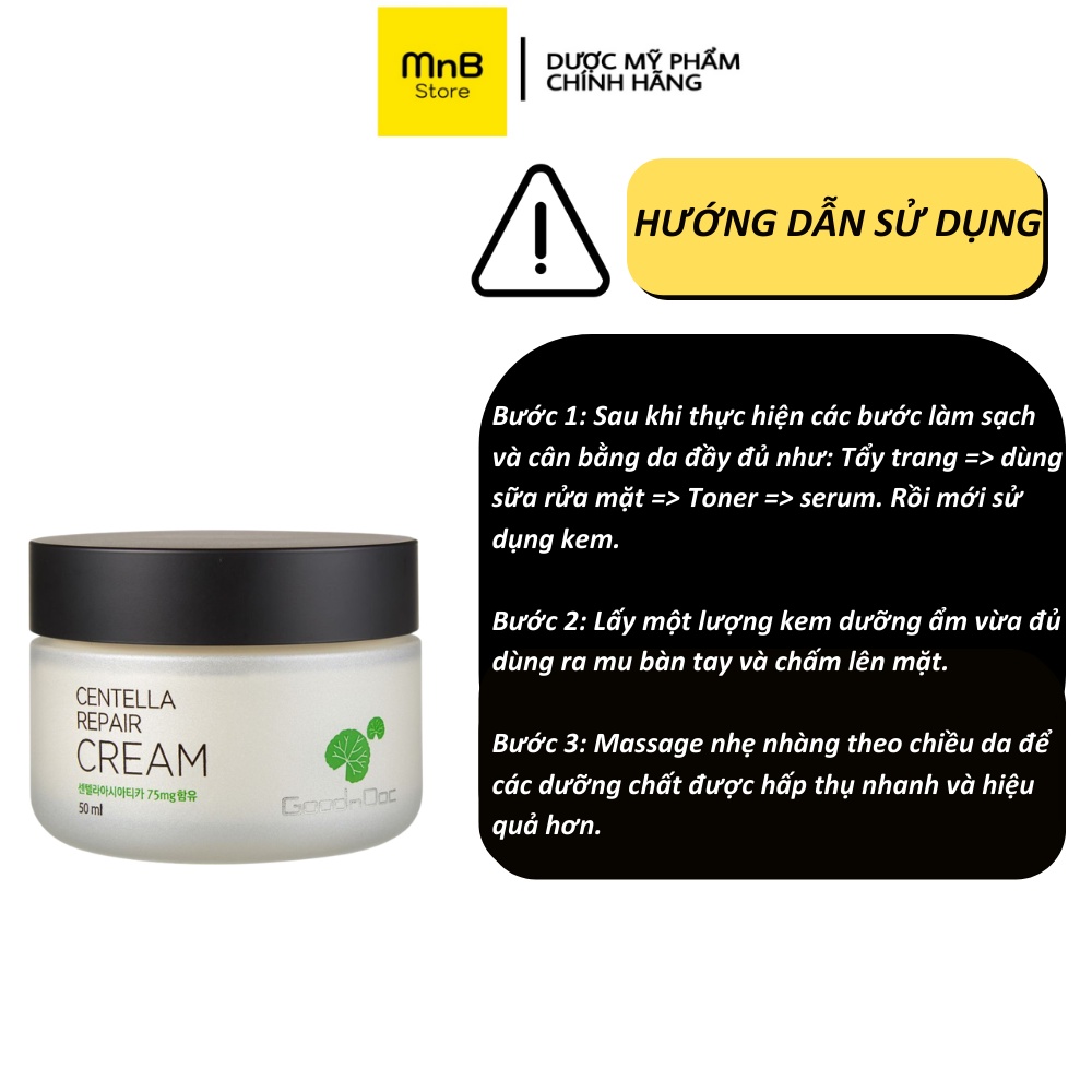 kem dưỡng ẩm phục hồi làm sáng da rau má Goodndoc Centella Repair Cream hàn quốc 50ml