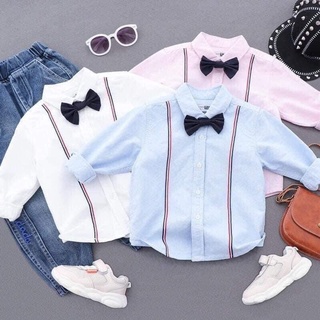 ÁO sơ mi bé trai cài nơ vải thô mềm xinh xắn size 10-25kg