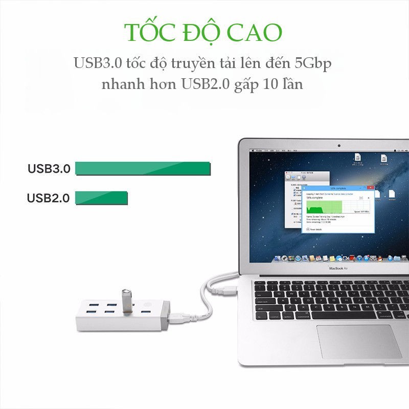 Hub Ugreen đa năng 7 cổng USB 3.0 có nút bật tắt, kèm sạc điện thoại, máy tính bảng, hỗ trợ nguồn 12A/2V Ugreen 20296 CR