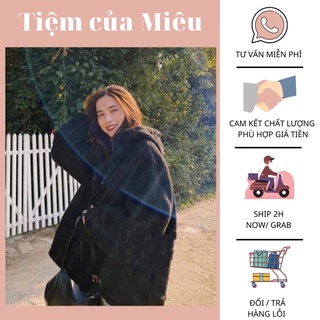 ÁO KHOÁC LÔNG CỪU HOODIE MÀU ĐEN DÀY DẶN tiệm của Miêu