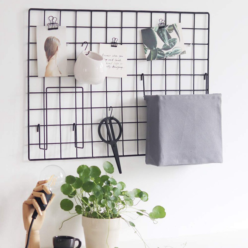 DIY Grid Photo Wall,with Hook, Color Wooden Clip(65 x 45cm,Black)#HAVN