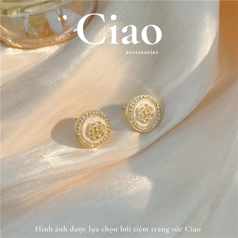 [HỎA TỐC 1H] Khuyên tai/ Bông tai mạ bạc S925 thiết kế hình bản tròn Rosie Retro Ciao