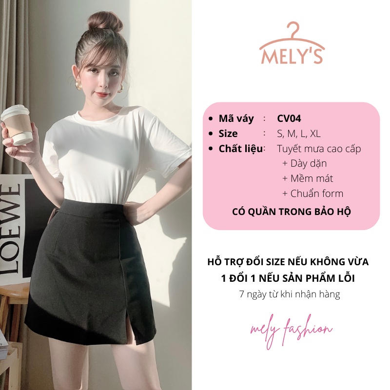 Chân váy ngắn chữ A lưng cao phong cách công sở xẻ 1 bên sang trọng vô cùng tôn dáng Mely Fashion CV04