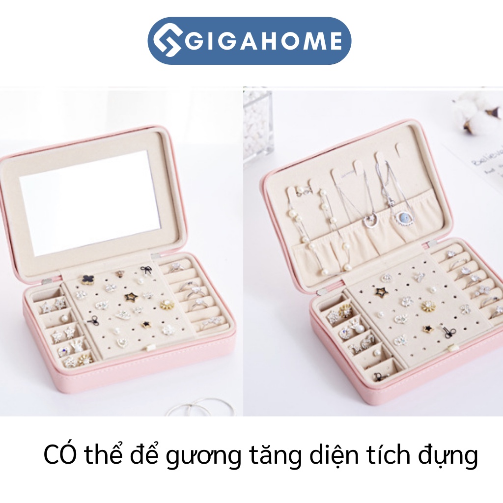 Hộp Đựng Đồ Trang Sức, Khuyên Tai, Lắc Tay GIGAHOME Có Gương Bọc Da Pu Sang Trọng 9506