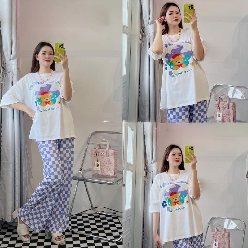 Đồ bộ nữ quần ống suông rộng bigsize nữ cạp cao ESHOP quần thun gân len tăm cotton form rộng tay lửng co giãn đẹp DB36