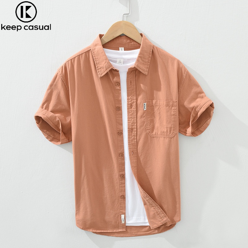 Áo Sơ Mi Cotton Tay Lửng Màu Trơn Thời Trang Mùa Hè Cho Nam