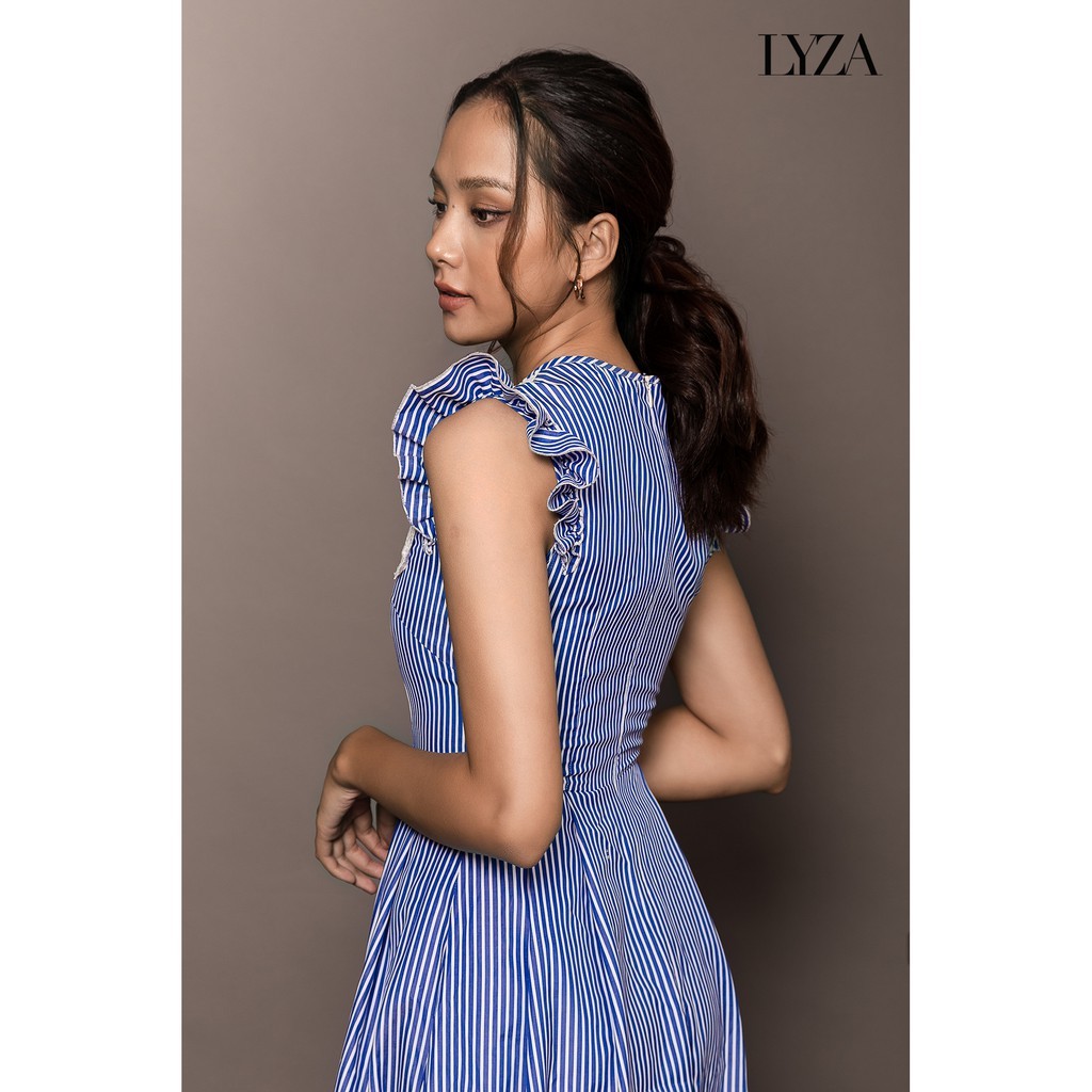 LYZA - Đầm Kẻ Xanh Phối Ren