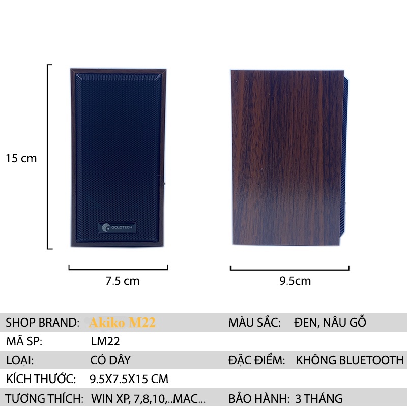 Loa Mini máy tính vi tính laptop để bàn vỏ gỗ AKIKO M22 bass giá rẻ AKIKO AKM22
