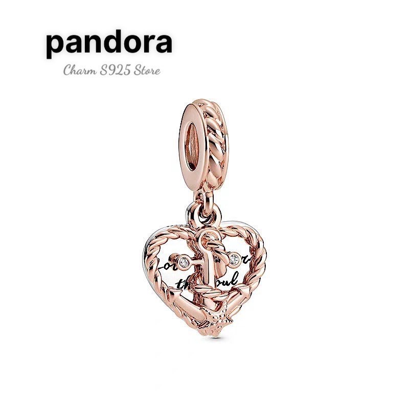 charm pan treo tim vàng hồng bạc s925