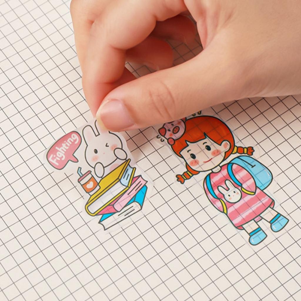 Hình Dán Sticker Cute Cho Bé EDUSKY Nhãn Dán Phút Giây Hạnh Phúc Set 4 Tấm Trang Trí Hộp Bút Sổ Tay Bàn Làm Việc Học Tập