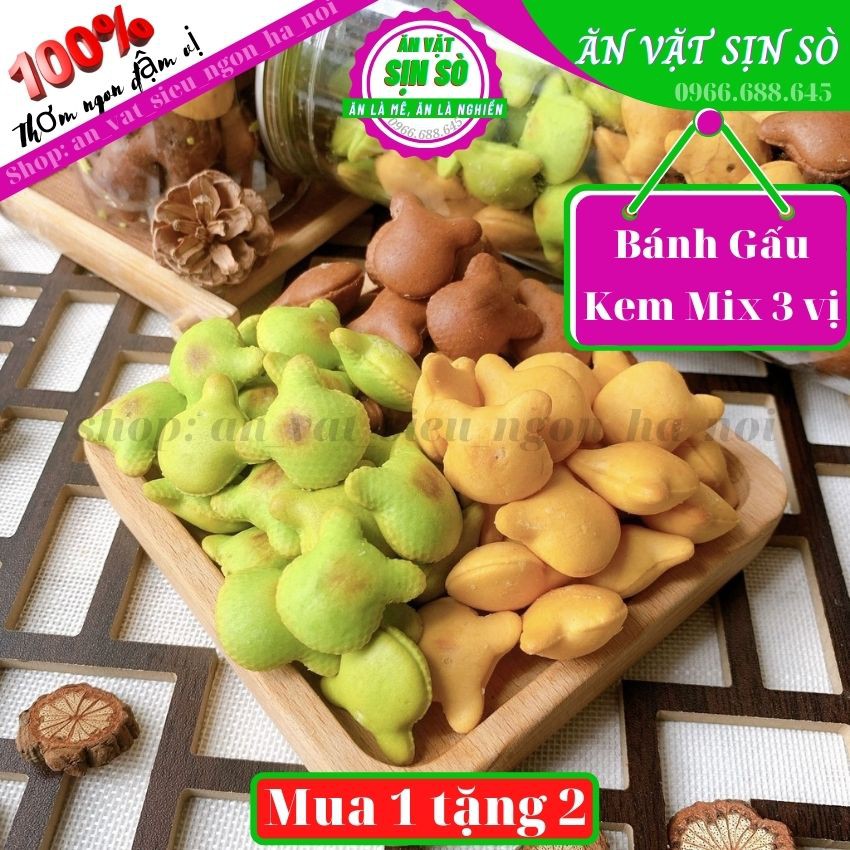 400g Bánh Gấu Nhân Kem Mix 3 vị Caramel - socola - matcha thơm ngon - Tiệm đồ Ăn Vặt SỊN SÒ Thơm Ngon Đậm Vị