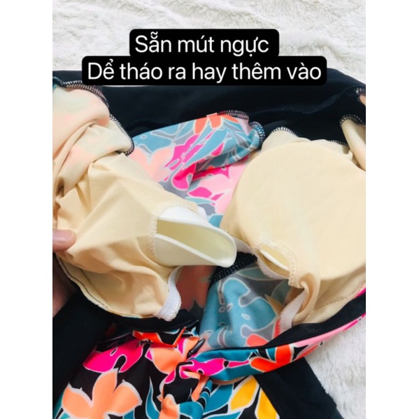 Váy Bơi Liền Thân Đùi Chíp Nữ Tay Dài ( Free size 1-8 Mẫu) sẵn mút ngực