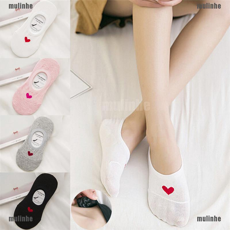 Đôi tất cotton in họa tiết trái tim đáng yêu cho nữ
