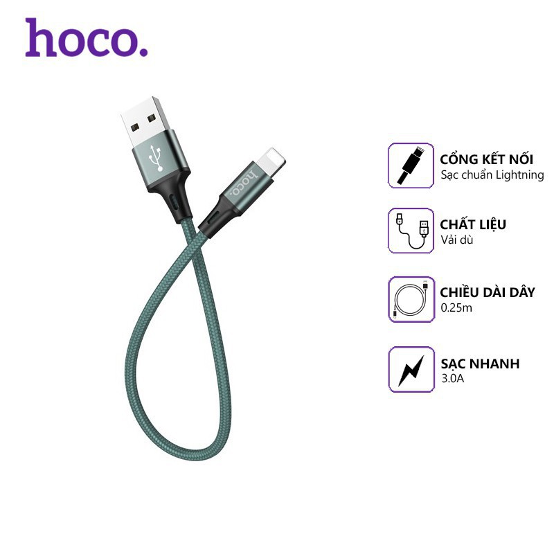 Cáp sạc ngắn lightning Hoco DU10 25cm dòng iphone cho pin dự phòng chính hãng BH 12 tháng [Cực tốt]