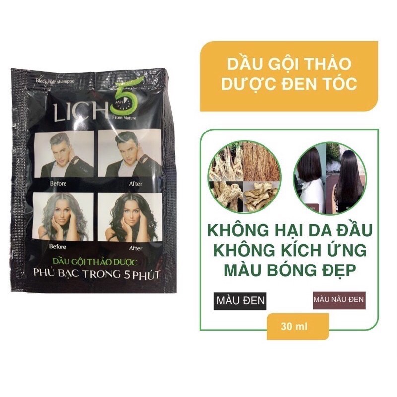 [MỘT GÓI] - Dầu gội thảo dược phủ bạc đen tóc sau 5 phút - Lich 5  