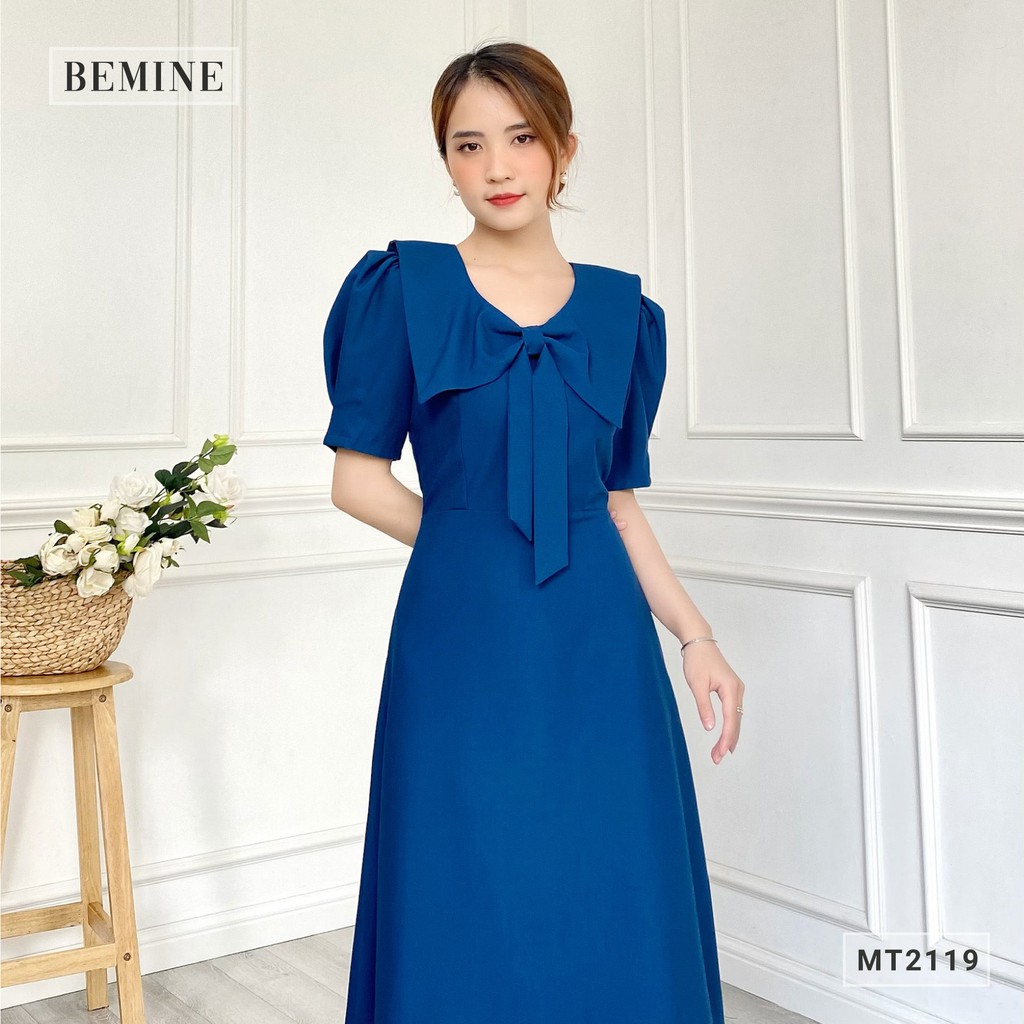 Đầm nữ công sở thiết kế cổ nơ tay xếp li BEMINE MT2119XANH | BigBuy360 - bigbuy360.vn