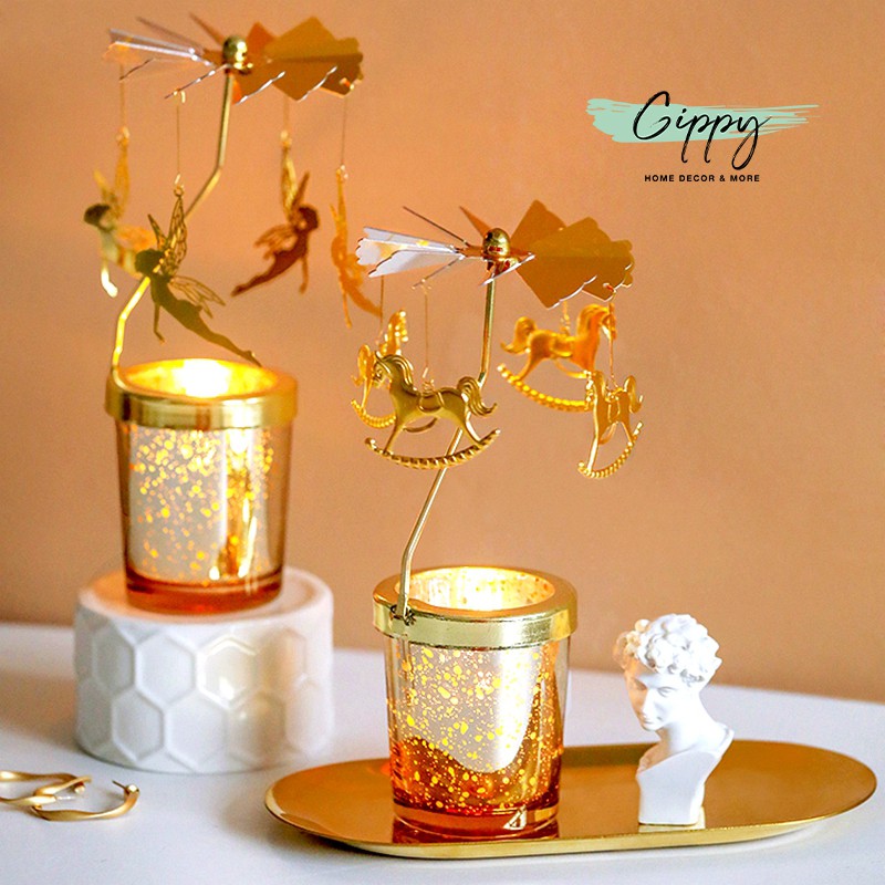 Cốc đựng nến xoay, món quà trang trí lãng mạn, tặng kèm viên nến tealight - Gippy Decor