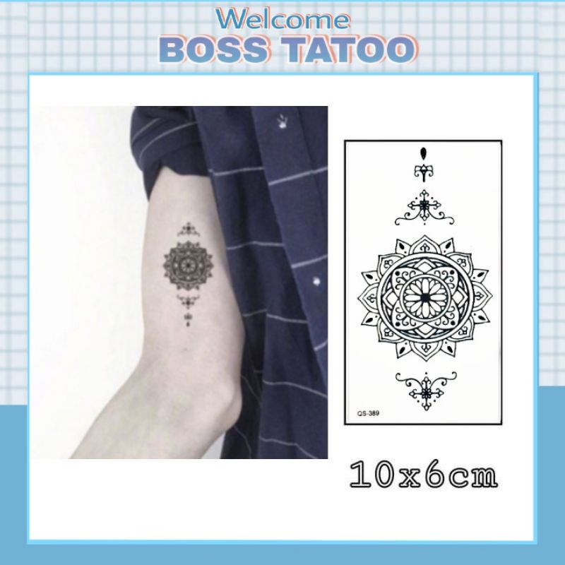 Hình xăm sen đối xứng size nhỏ qs389. Xăm dán tatoo mini tạm thời, size &lt;10x6cm