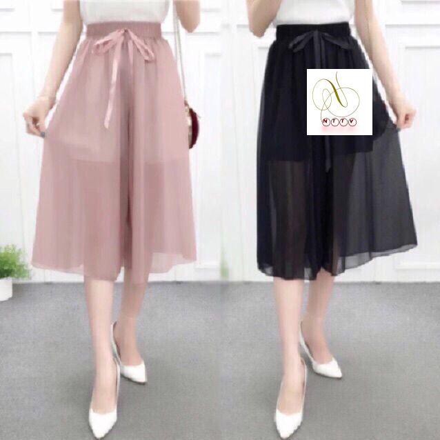 FS50K #889 Quần giả váy, ống rộng voan kèm nơ lụa hàng Quảng Châu loại 1 | BigBuy360 - bigbuy360.vn