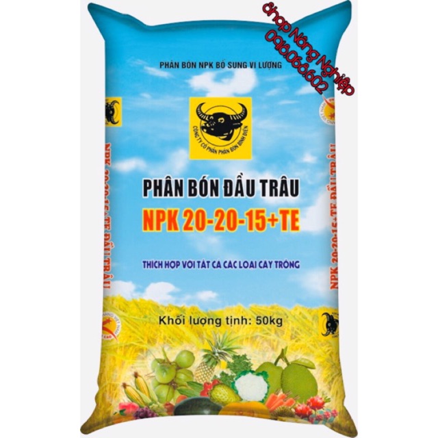 Phân bón Đầu Trâu NPK 20-20-15+TE, bổ sung dinh dưỡng mọi giai đoạn cây trồng (1kg)