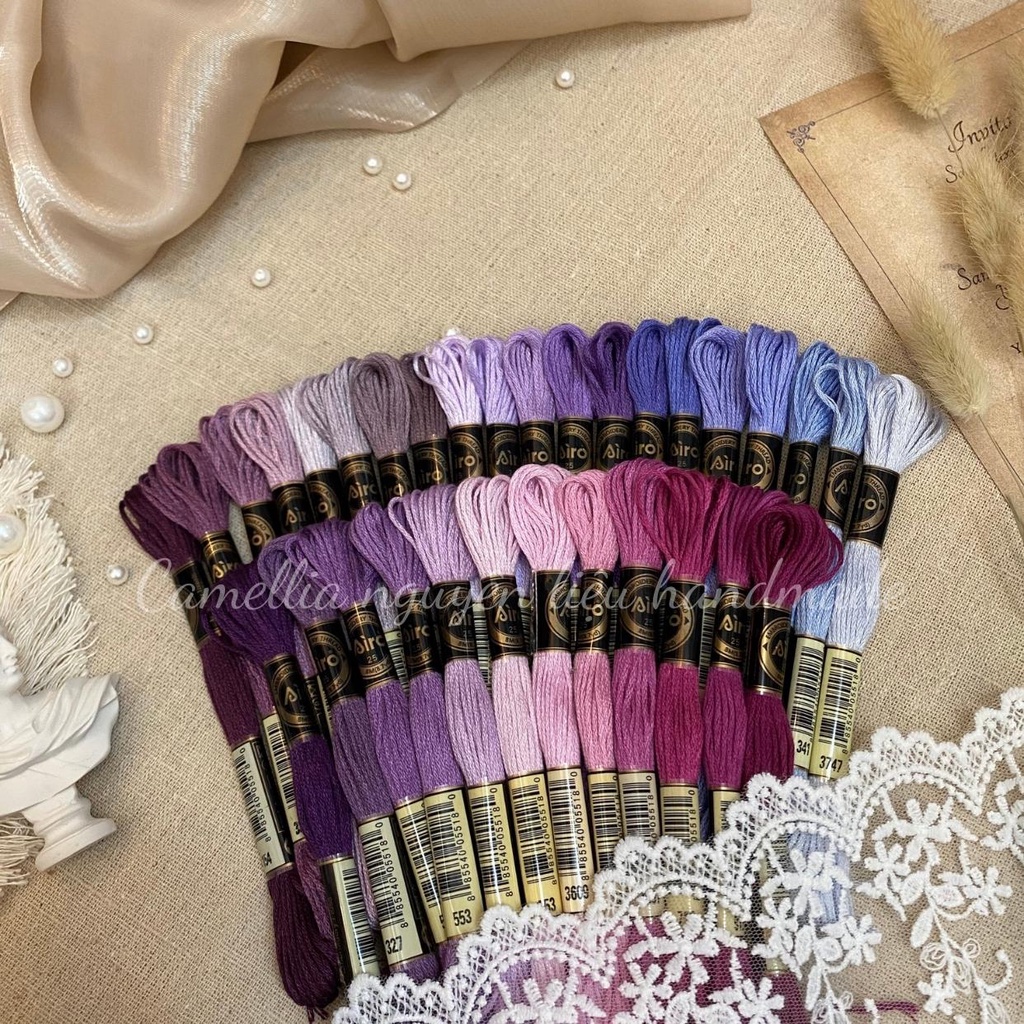 Set Chỉ Thêu Airo Tông Tím, Chỉ Thêu Cotton Chính Hãng Chất Lượng Giá Rẻ
