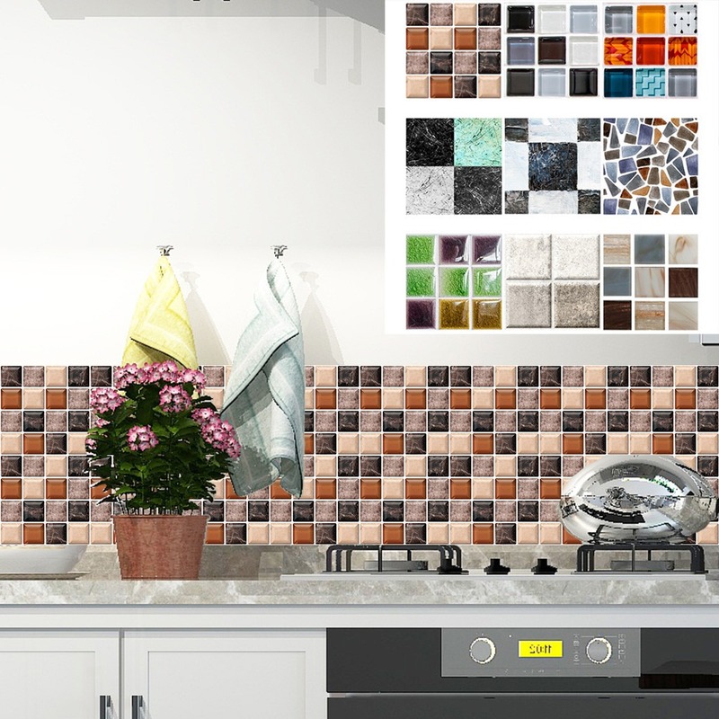Bộ 18 Miếng Dán Tường Giả Gạch Chống Nước Tự Dính Kích Thước 10x10cm Trang Trí Nhà Bếp / Phòng Tắm
