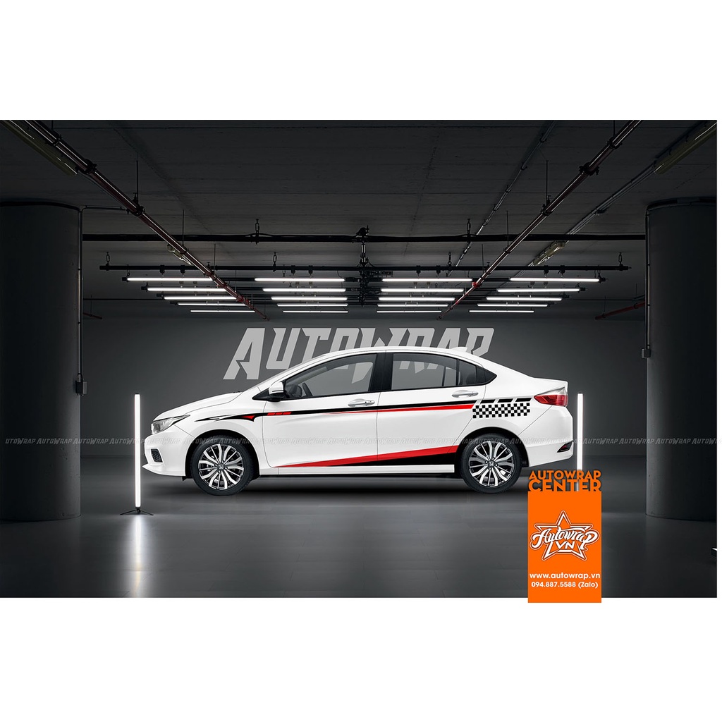 Tem họa tiết xe City HKS Sparco Momo - Tem họa tiết ô tô Honda, tem dán sườn xe thể thao