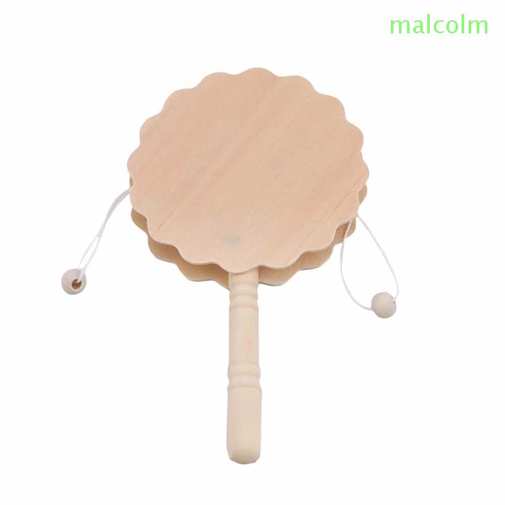 MALCOLM Newborn Musical Instrument Toy Children Early Learning Wooden Rattles Pellet Unpainted DIY Painting Crafts Pellet Drum Baby Rattles Toy Educational Toys Shaking Rattle Rocking Drum