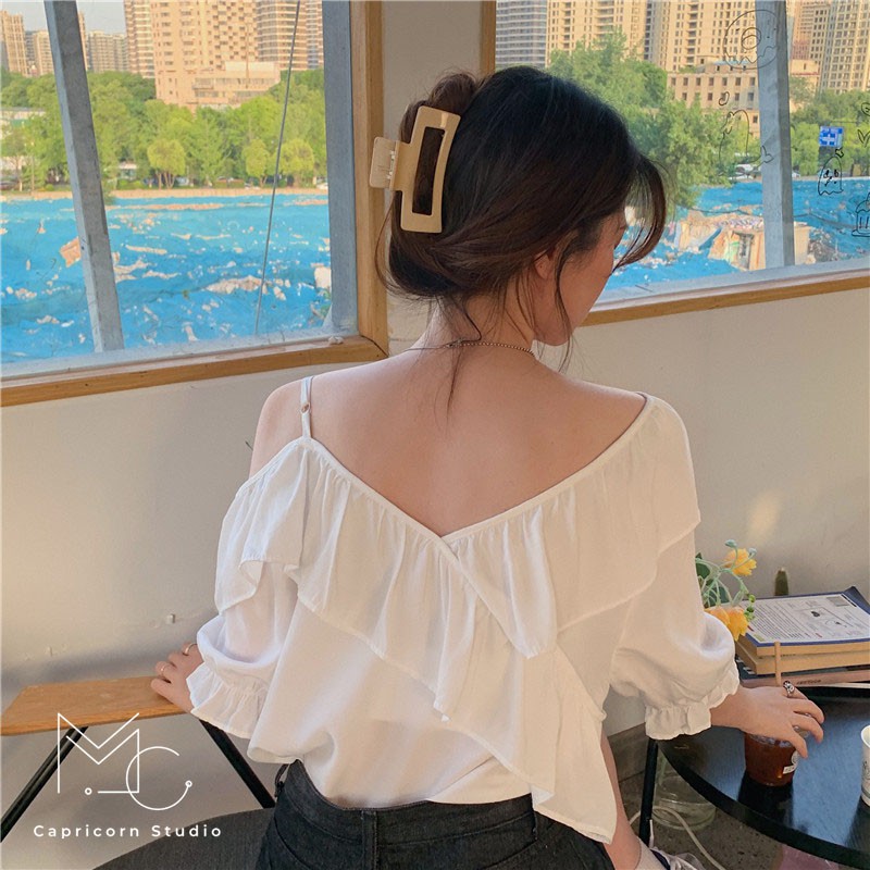 Áo trễ vai kiểu sơ mi ngắn tay thiết kế nhẹ nhàng, thanh lịch cho các nàng mùa hè 2023