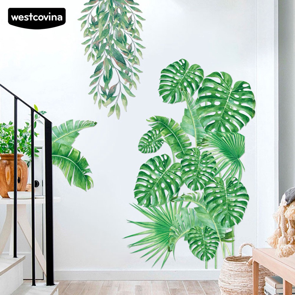 Miếng dán tường hình lá nhiệt đới cho trang trí tường TV nhà trẻ
