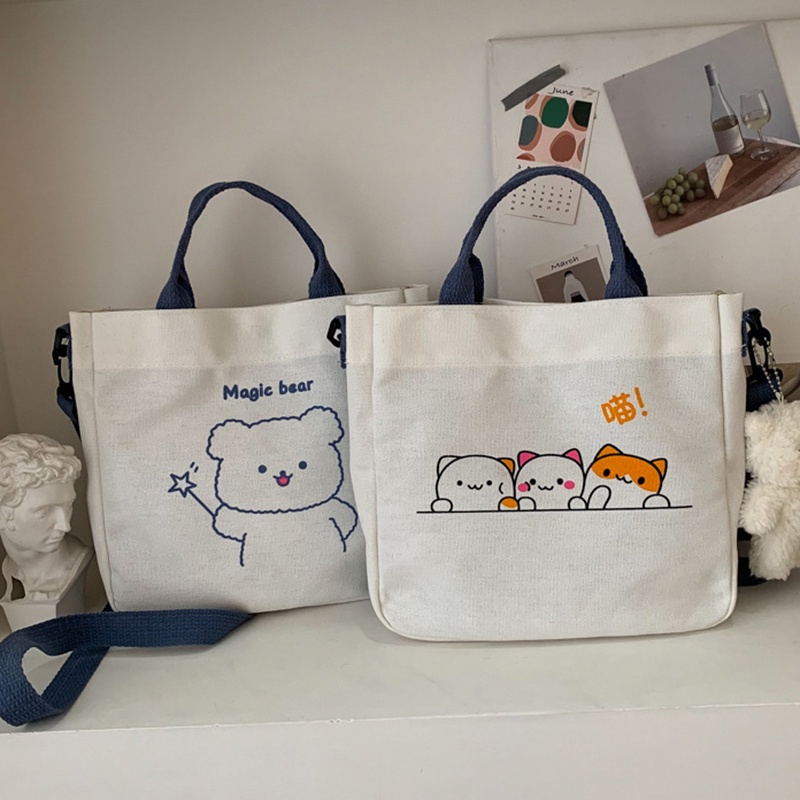 Túi Đeo Chéo Vai Bằng Vải Canvas In Họa Tiết Hoạt Hình Dễ Thương Phong Cách Hàn Quốc Thời Trang Cho Nữ