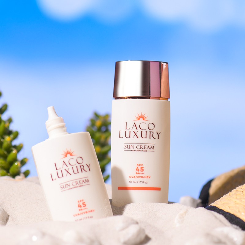 Kem chống nắng vật lý và hoá học Laco Luxury Sun Cream lên Tone, Không Nhờn, Kiềm Dầu + 1 bông tẩy trang Lameila