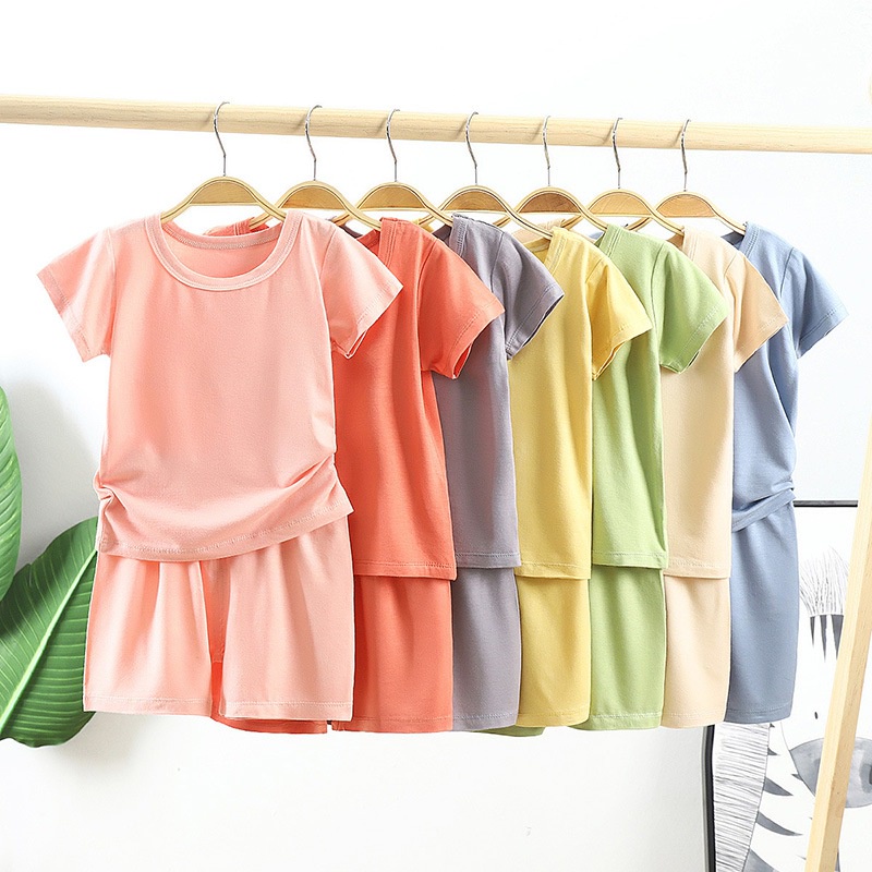 Bộ Đồ Ngủ Tay Ngắn Vải Cotton Lưng Cao Thời Trang Cho Bé