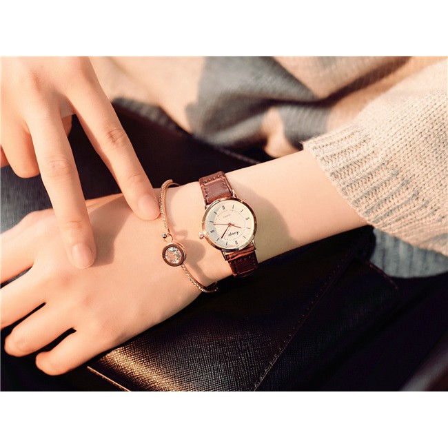 ( TẶNG VÒNG TAY XINH) đồng hồ Nữ KASIQUI dây da màu nâu trẻ trung phù hợp với mọi độ tuổi | BigBuy360 - bigbuy360.vn