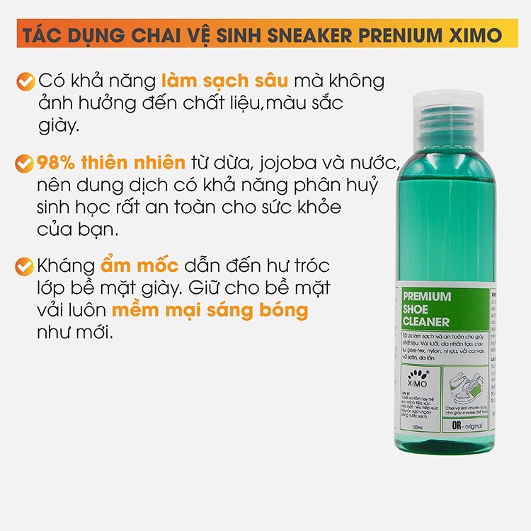 Chai Dung Dịch Vệ Sinh Giày Sneaker Prenium Shoe Cleaner XIMO 120ml Làm Sạch Chuyên Sâu XXI05