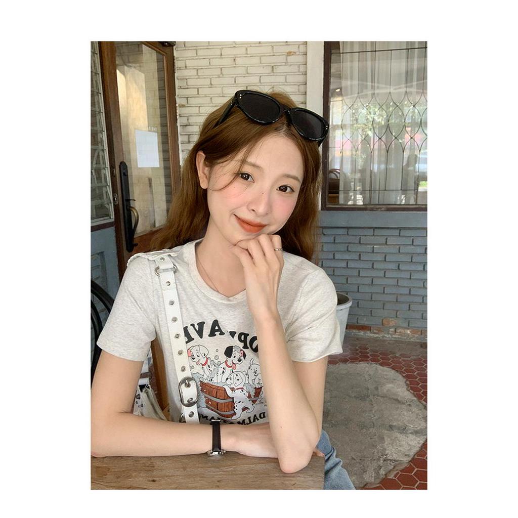 Áo Thun Cotton Co Giãn Thoải Mái Chất Lượng Cao Tay Ngắn In Họa Tiết Xinh Xắn Cho Nữ 62066