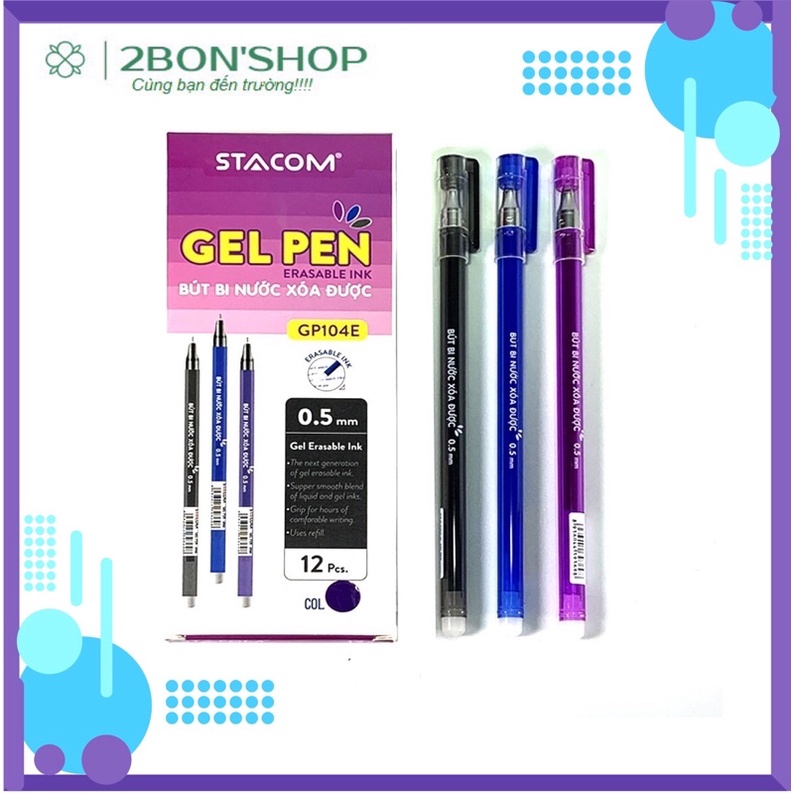 Bút gel xóa được Stacom đầu bi 0.5mm- Xanh/Đen/Tím GP104E