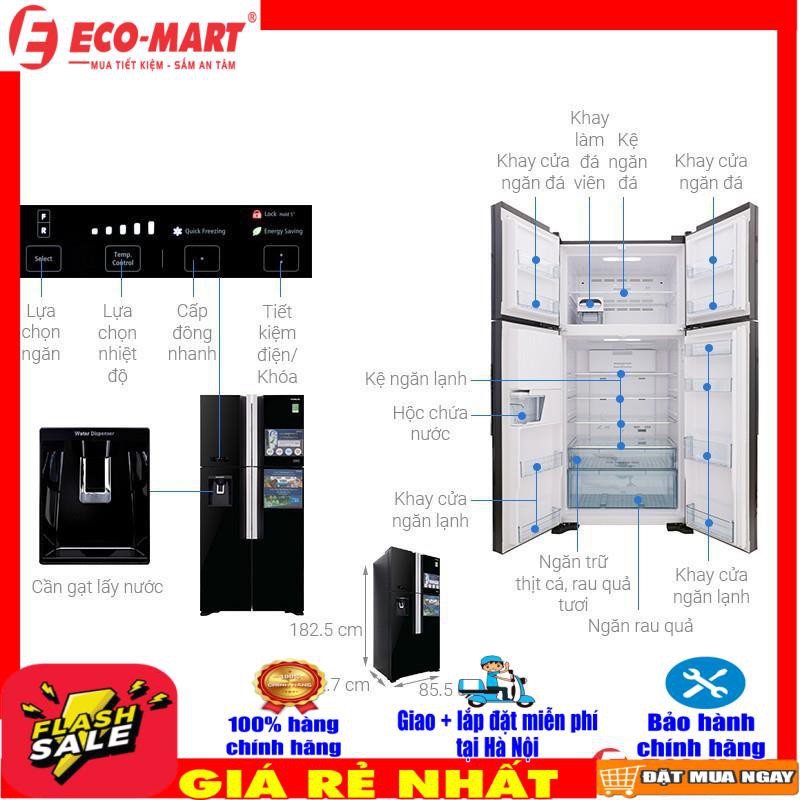 Tủ lạnh Hitachi 4 cánh màu đen R-FW690PGV7